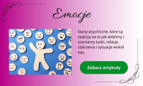 Emocje - grafiki z różnymi minami leżące na niebieskim tle