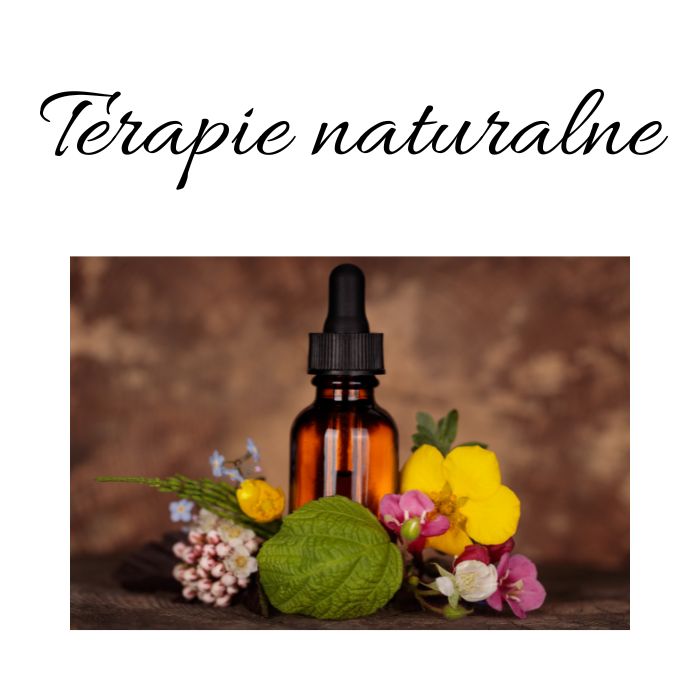 Terapie naturalne - rośliny lecznicze leżące dookoła buteleczki z olejkiem